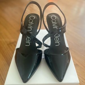 Calvin Klein Geena patent leather black dressy slingback heels
